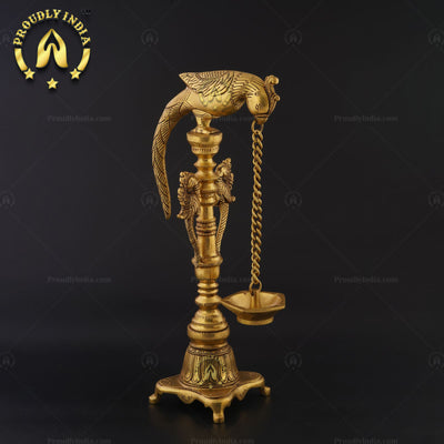 Traditional Handmade Hanging 5 Wick Parrot Lamp In Brass