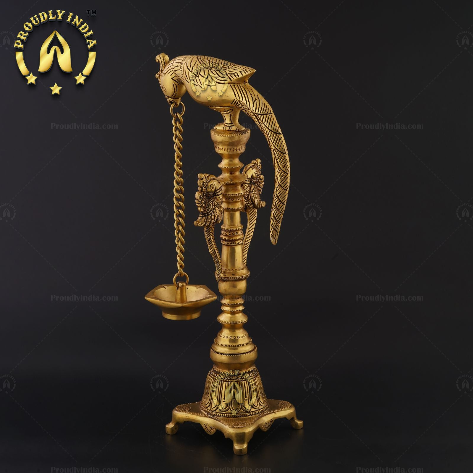 Traditional Handmade Hanging 5 Wick Parrot Lamp In Brass