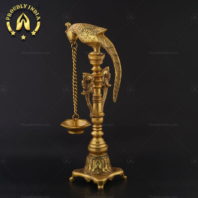 Traditional Handmade Hanging 5 Wick Parrot Lamp In Brass