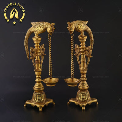 Traditional Handmade Hanging 5 Wick Parrot Lamp In Brass