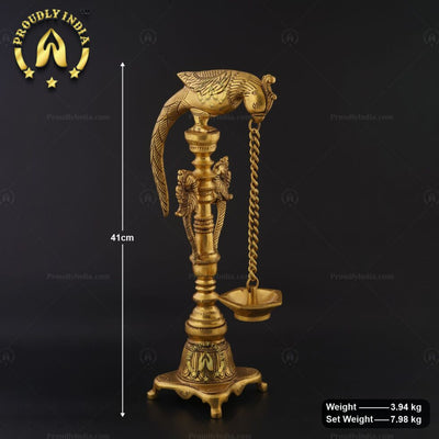 Traditional Handmade Hanging 5 Wick Parrot Lamp In Brass