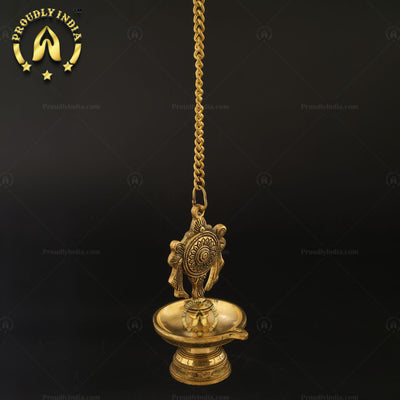 Traditional Brass Wall Hanging Sanghu Chakra Diya Set of 2