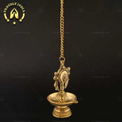 Traditional Brass Wall Hanging Sanghu Chakra Diya Set of 2