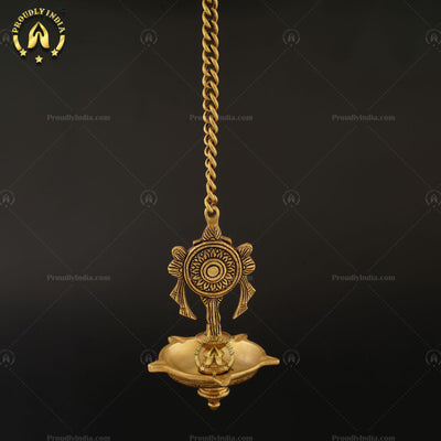 Traditional Brass Wall Hanging 5 Wicks Sangu Chakra Diya.