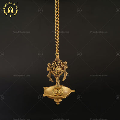 Traditional Brass Wall Hanging 5 Wicks Sangu Chakra Diya.