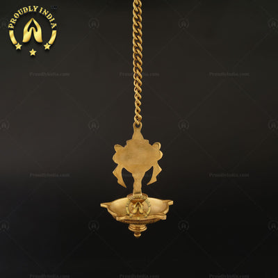 Traditional Brass Wall Hanging 5 Wicks Sangu Chakra Diya.