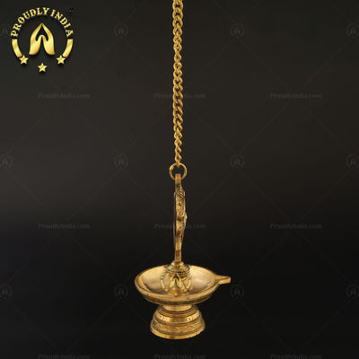 Traditional Brass Wall Hanging 5 Wicks Sangu Chakra Diya.