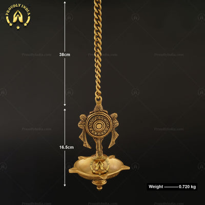 Traditional Brass Wall Hanging 5 Wicks Sangu Chakra Diya.