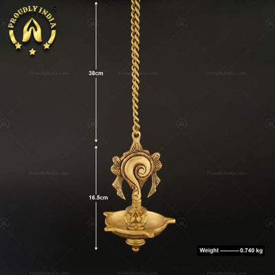 Traditional Brass Wall Hanging 5 Wicks Sangu Chakra Diya.
