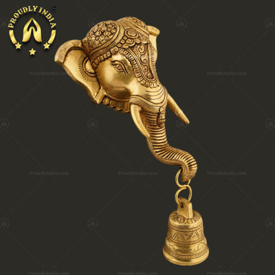 Brass Decorative Elephant Face Bell Wall Hanging Idol