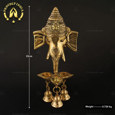 Brass Wall Hanging Ganesh Mask with Deepam