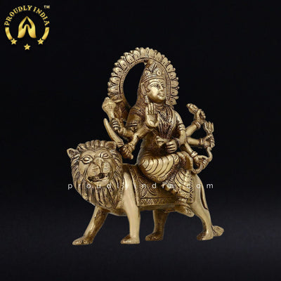 6" Goddess Durga on Lion Statue