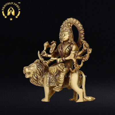 6" Goddess Durga on Lion Statue
