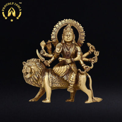 6" Goddess Durga on Lion Statue