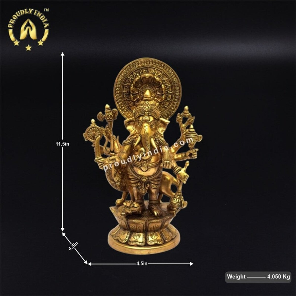 Elegant 11.5 Inch Brass Ganesh Statue