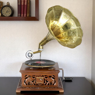 His Master Voice Elephant Carved Box Gramophone With Horn