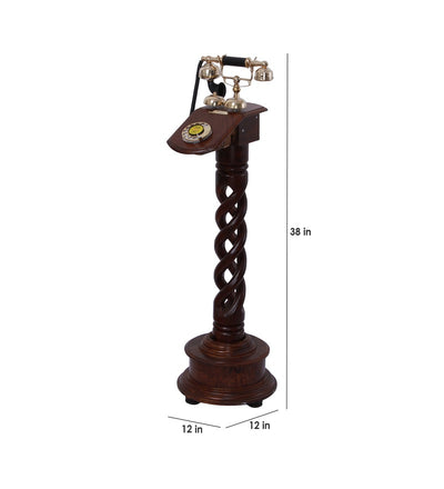 Wood And Brass Retro Pole Type Standing Telephone