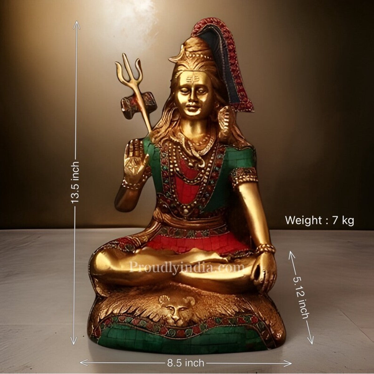Exquisite 13.5 Inch Brass Lord Shiva Idol with Stones Embedded