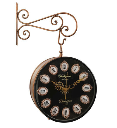 Brass Wrought Iron Antique Black Dual Side Victoria Wall Clock