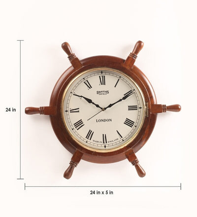 Wooden Ship Wheel Maritime Exclusive Clock