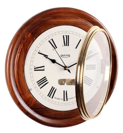 Brown Solid Wood Open Escapement Analog Wall Clock