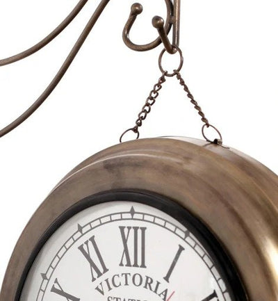 Copper Metal Chain Hanging Antique Victoria Double Sided Clock