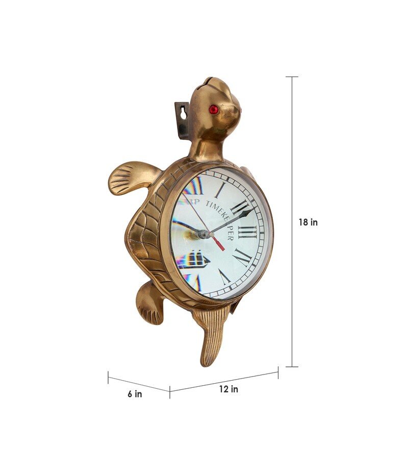 Golden Antique Brass Good Luck Tortoise Wall Clock
