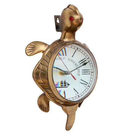 Golden Antique Brass Good Luck Tortoise Wall Clock