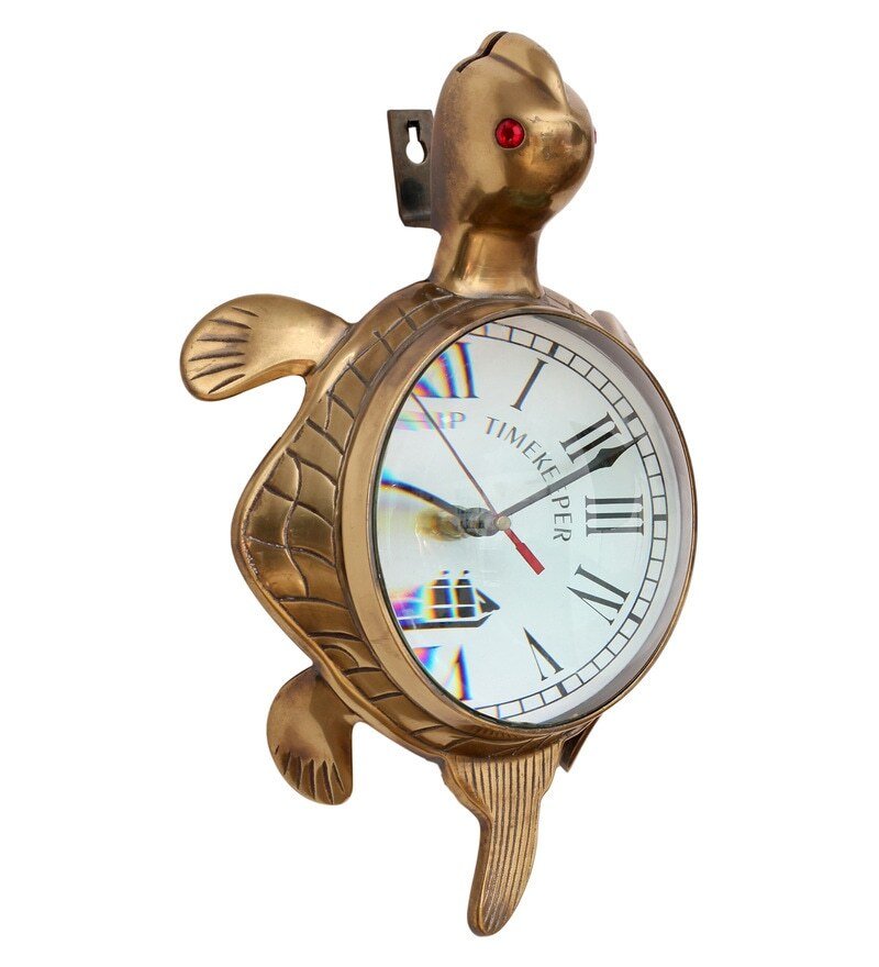 Golden Antique Brass Good Luck Tortoise Wall Clock