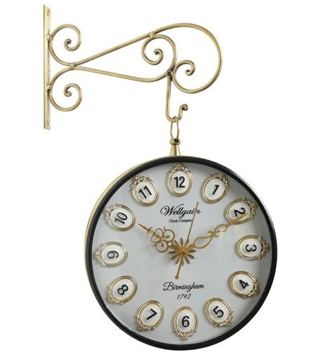 Gold Wrought Iron 12 Inch Dial Double Sided Victoria Platform Clock
