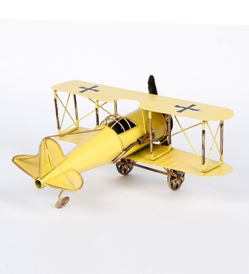 Retro Iron Yellow Military Aircraft Miniature Showpiece