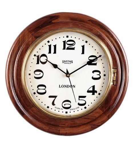 Brown Solid Wood Open Escapement Analog Wall Clock