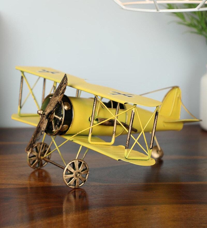 Retro Iron Yellow Military Aircraft Miniature Showpiece