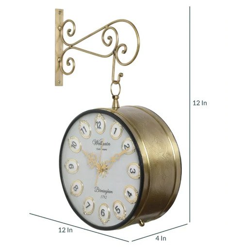 Gold Wrought Iron 12 Inch Dial Double Sided Victoria Platform Clock