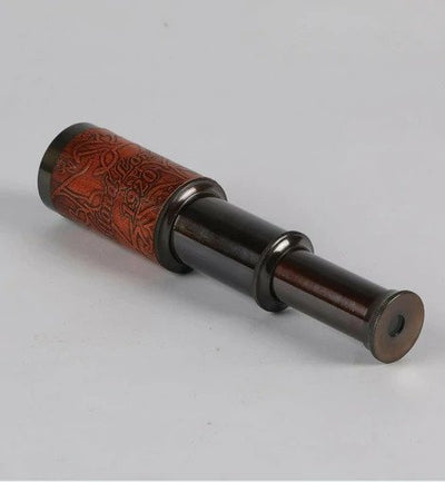 Leather Covered Brass Vintage Compact Telescope In Box