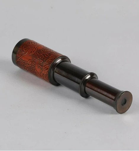 Leather Covered Brass Vintage Compact Telescope In Box