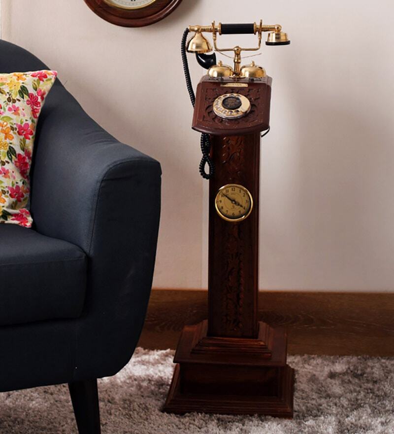 Tower Rotatory Dial Antique Telephone With Clock