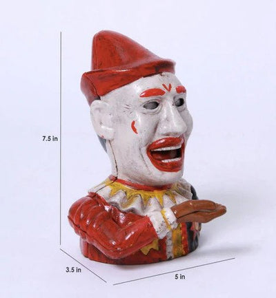 Cast Iron Joker Piggy Bank - Clown Old Humpty Dumpty Mechanical Coin Bank