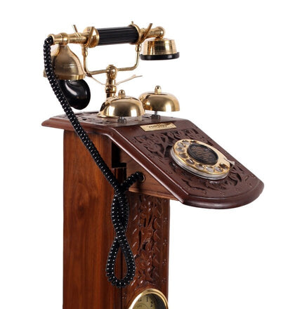 Tower Rotatory Dial Antique Telephone With Clock