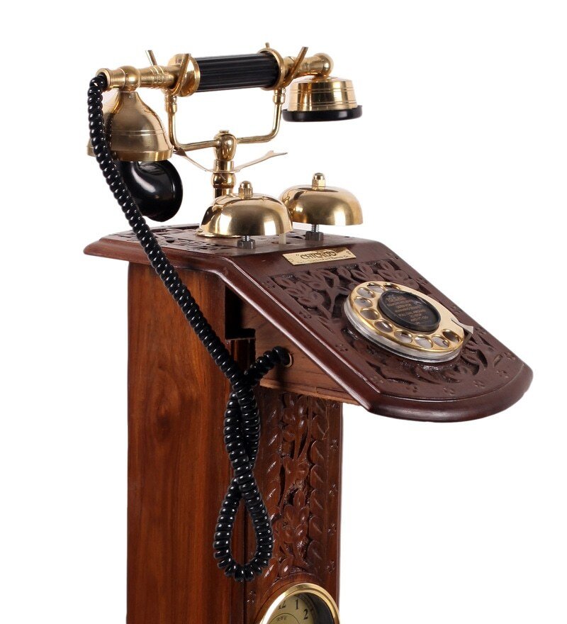 Tower Rotatory Dial Antique Telephone With Clock