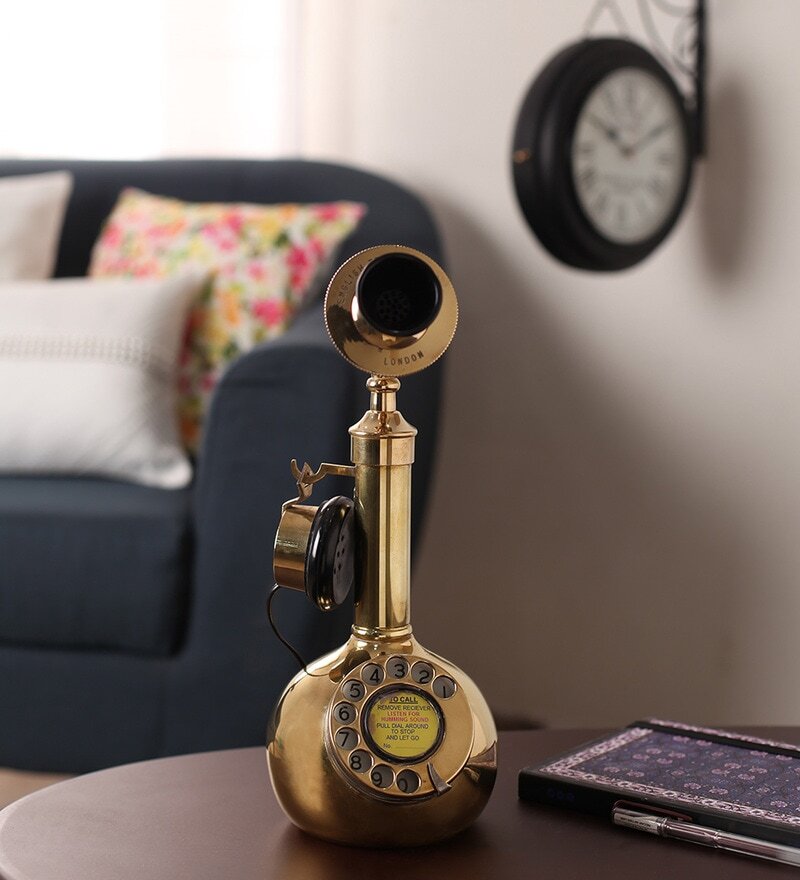 Gold Metal Antique Brass Pot Candle Stick Telephone