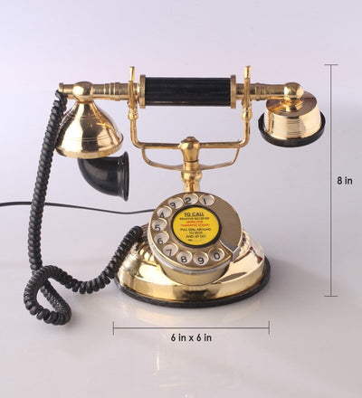 Brass Metal Round Dial Flower Designed Retro Telephone