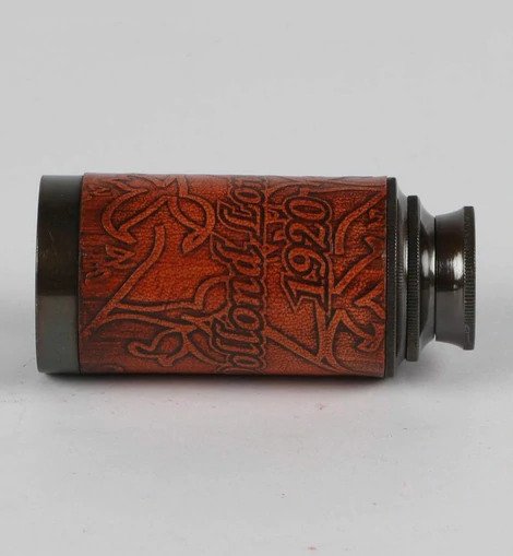 Leather Covered Brass Vintage Compact Telescope In Box