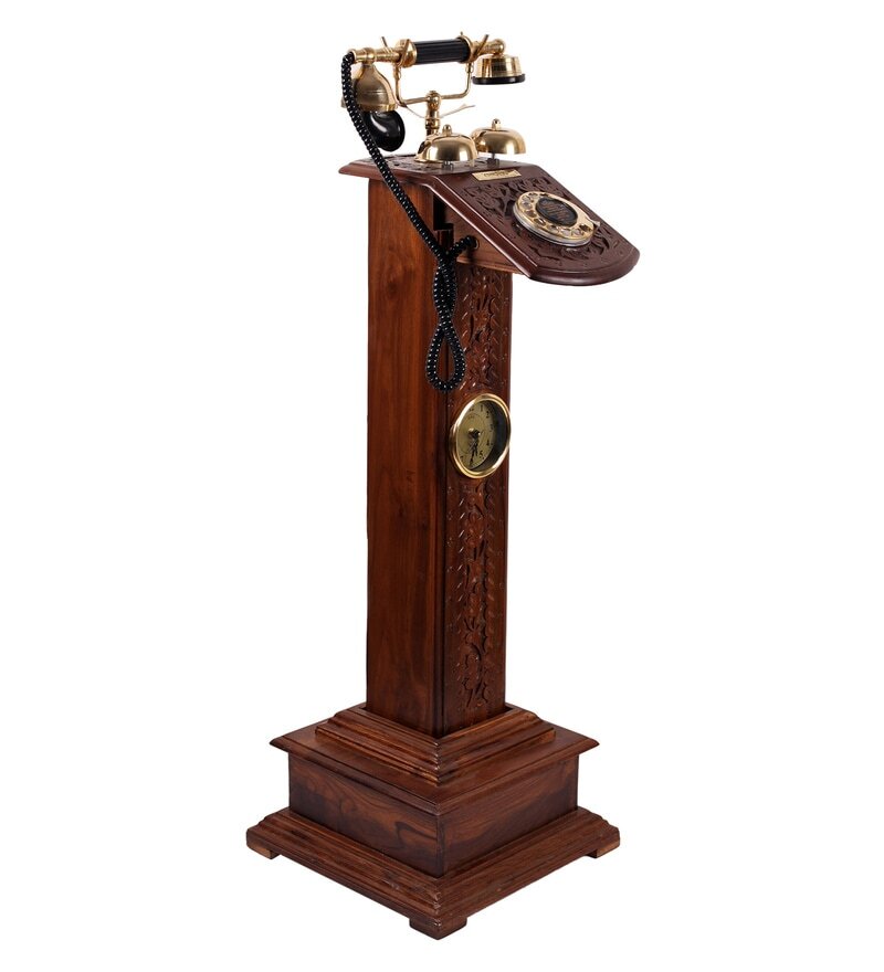 Tower Rotatory Dial Antique Telephone With Clock
