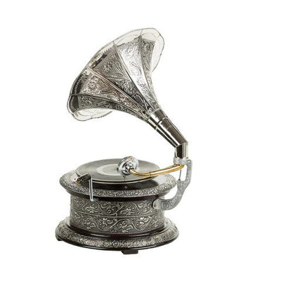Silver Embossed Round Gramophone with Antique Textured Horn