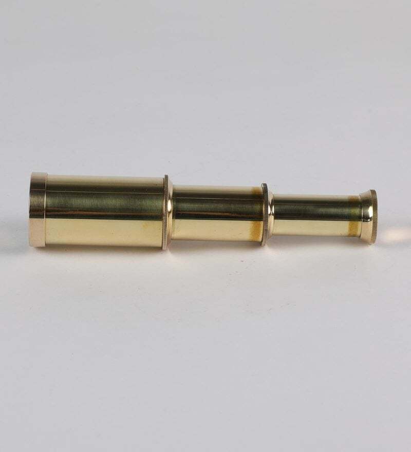 Antique And Compact Gold Finish Brass Telescope In Box