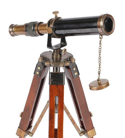 Brown And Brass Telescope With Tripod Stand