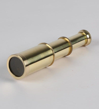 Antique And Compact Gold Finish Brass Telescope In Box
