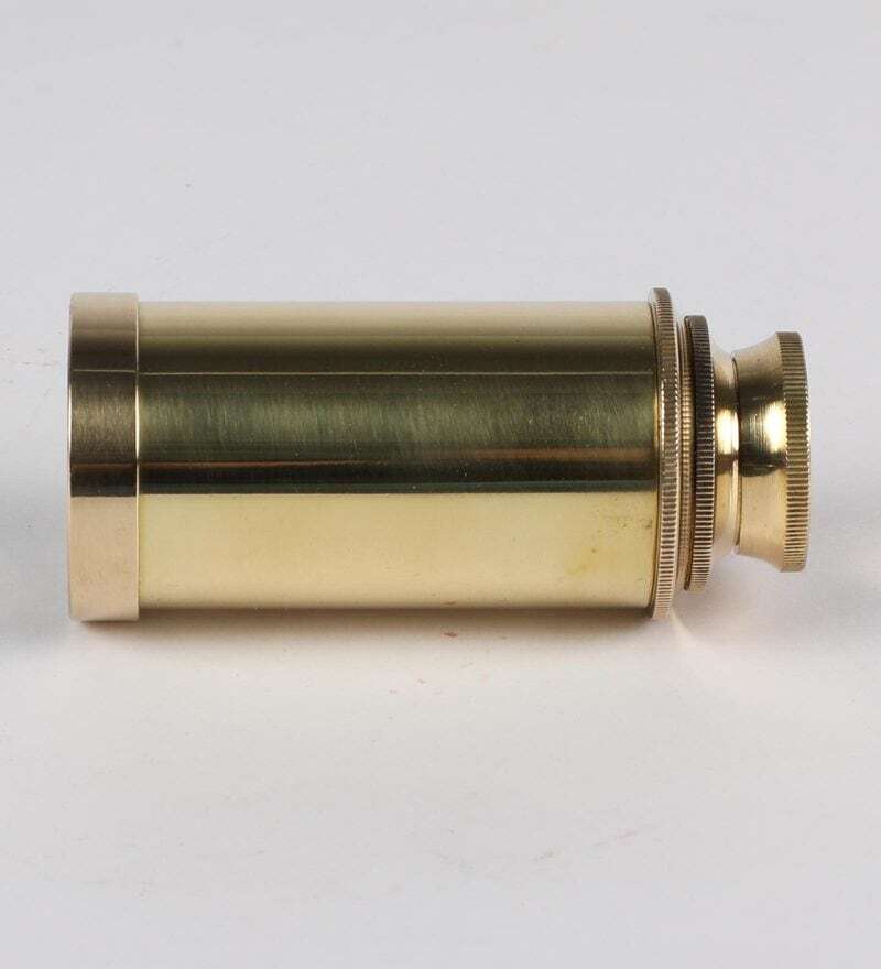 Antique And Compact Gold Finish Brass Telescope In Box