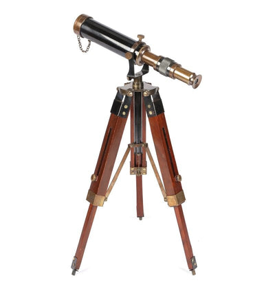Brown And Brass Telescope With Tripod Stand